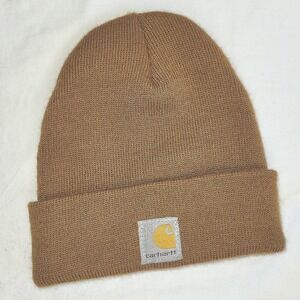 Carhartt Youth Knit Beanie Brown Logo Patch Winter Hat Gorpcore 90s grunge